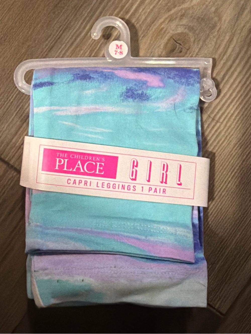 Girls 7/8 The Children's Place Capri Leggings - Pink Butterfly & Aqua Tie-Dye - Picture 5 of 6